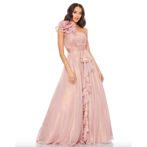 Mac Duggal 49252 Floral One Shoulder Ruffle Prom Gown Size 14 Dresses